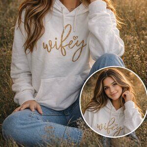 Wifey | White | Size Medium | Bella + Canvas Sponge Fleece Pullover Hoodie